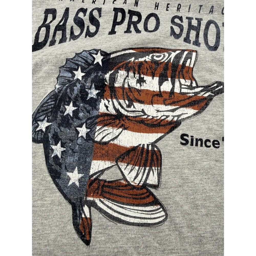 Bass Pro Shops American Heritage Patriotic Fish Graphic T-Shirt Gray 3XL Big - Picture 7 of 8